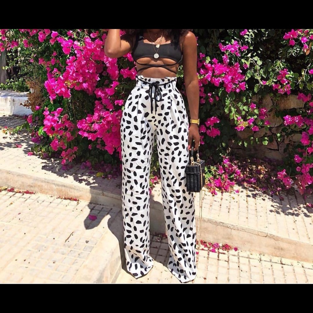 High Waisted Print Trousers In Dalmatian Prints